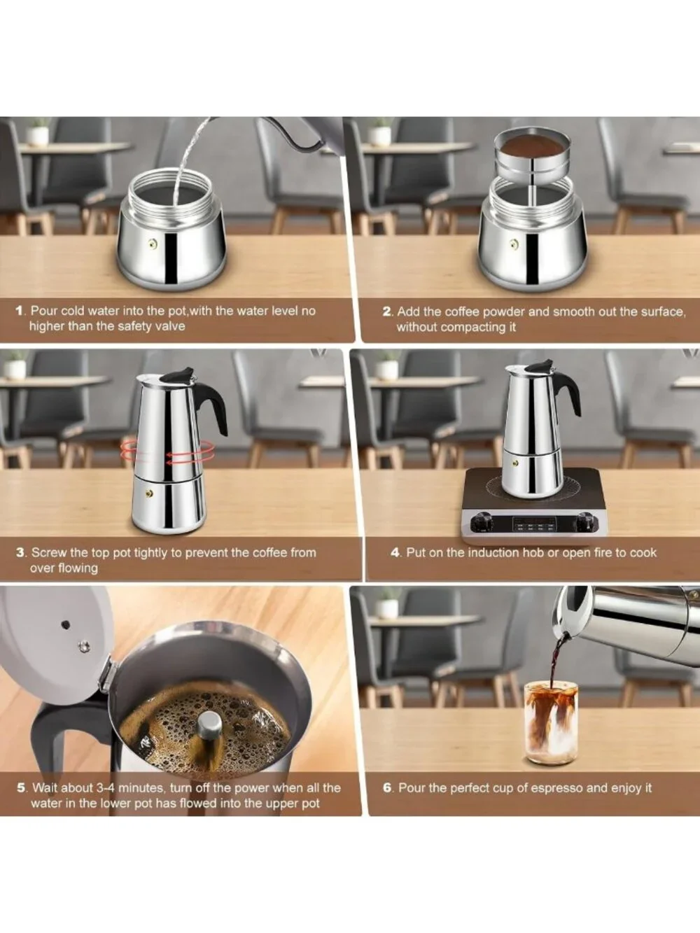 Stainless Steel Moka Pot Espresso Maker - 4 Cup Stovetop Percolator for Home